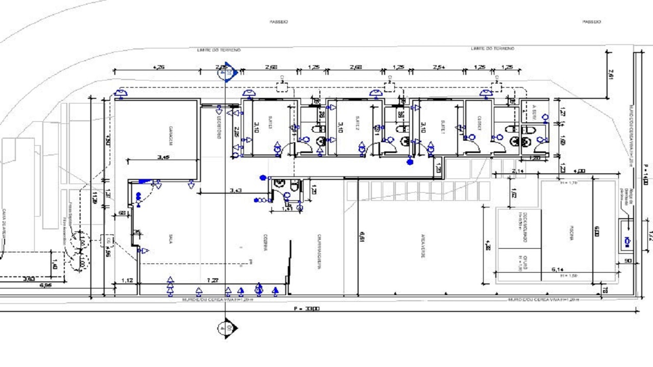 planta de uma casa com piscina feita em programas 3D